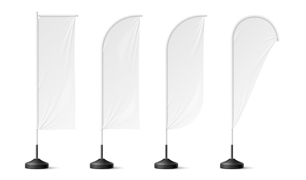 Plik wektorowy realistic beach flags white banner stand mockup