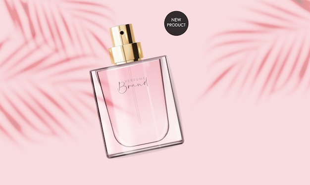 Realistyczna Butelka Perfum, Izolowany Pojemnik 3d, Tropikalny Lato Transparent. Elegancki Design, Opakowanie, Kwiatowy Aromat Płynny, Ilustracja