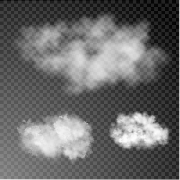 Realistyczna Chmura Na Ciemnym Przezroczystym Tle. Zestaw Smogu Mgła, Mgła Mgła