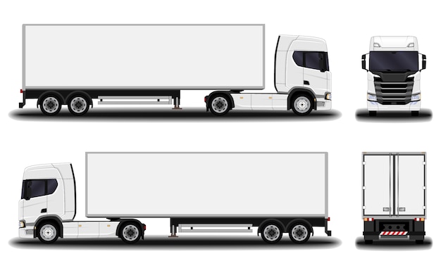 Plik wektorowy realistyczna ciężarówka. przedni widok; widok z boku; widok z tyłu.