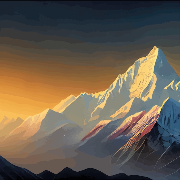 Realistyczna Ilustracja Górskiego Krajobrazu Z Górskim Lasem Z Drzewami Iglastymi Pod Niebieską Zimą