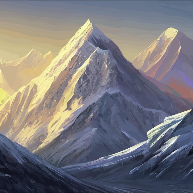 Realistyczna Ilustracja Górskiego Krajobrazu Z Lasem Na Wzgórzu Z Drzewami Iglastymi Pod Niebieską Zimą