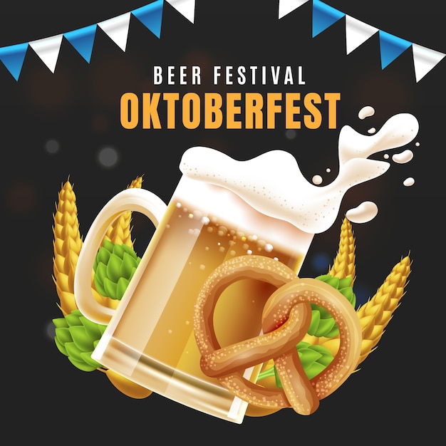 Plik wektorowy realistyczna ilustracja świętowania festiwalu piwa oktoberfest