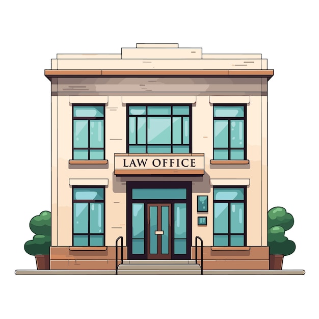 Plik wektorowy realistyczna ilustracja wektorowa fasady budynku kancelarii prawnej w płaskim kolorze i stylu przyjaznym dzieciom
