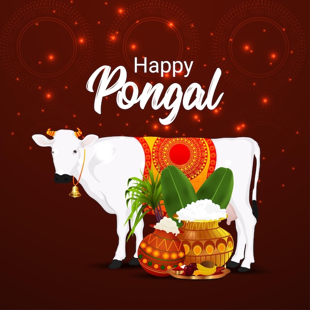 Realistyczna ilustracja wektorowa szczęśliwego święta pongal