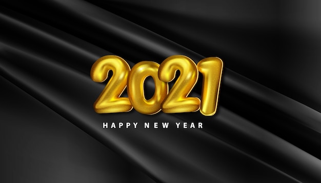 Realistyczna karta szczęśliwego nowego roku 2021 ze złotymi balonami