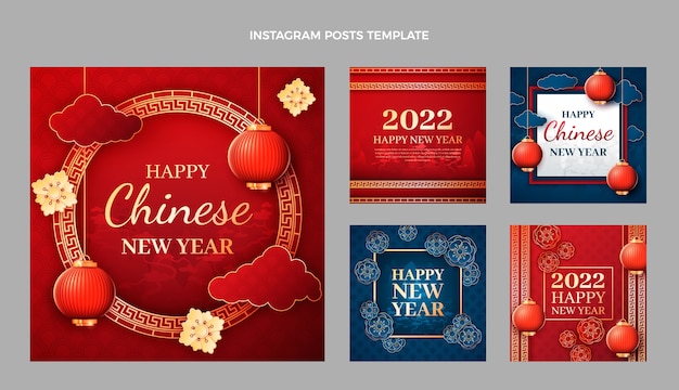 Realistyczna kolekcja postów na instagramie z chińskiego nowego roku