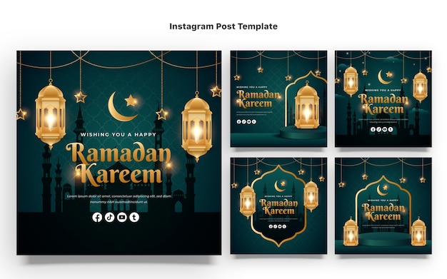 Plik wektorowy realistyczna kolekcja postów na ramadan na instagramie