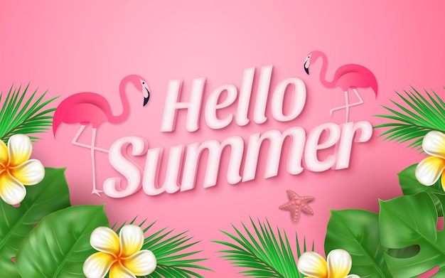 Realistyczna Koncepcja Letniej Wyprzedaży Z Flamingiem Z Tropikalnymi Liśćmi I Rozgwiazdą Na Różowo