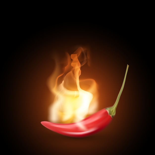 Realistyczna kreatywna czerwona gorąca płonąca papryczka chili
