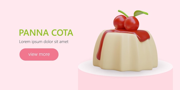 Plik wektorowy realistyczna panna cotta z syropem wiśniowym i jagodami klasyczny włoski deser