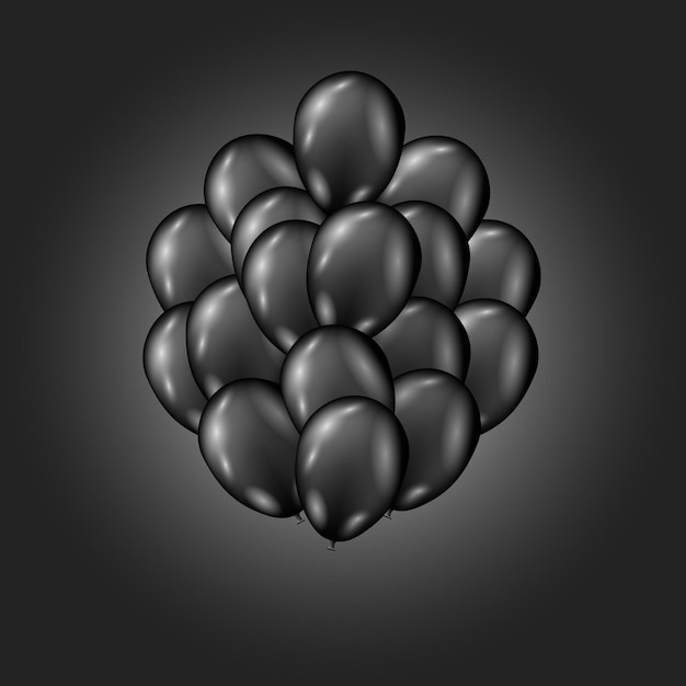 Plik wektorowy realistyczna wiązka czarnych latających balonów urodzinowych