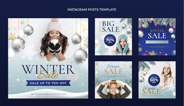 Plik wektorowy realistyczna zimowa kolekcja postów na instagramie