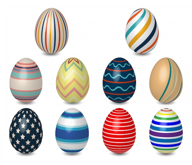 Realistyczne 3D Barwione Wielkanocnych jajek różna tekstura, wzór na Białym tle