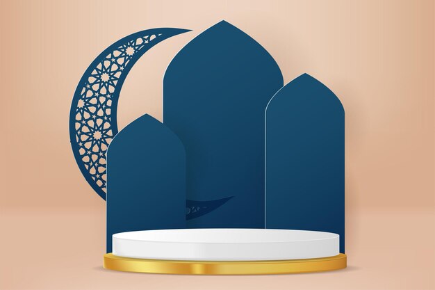 Realistyczne 3d Islamskie święto Z Islamskim Ornamentem I Podium Produktu Vector 3d Illustration