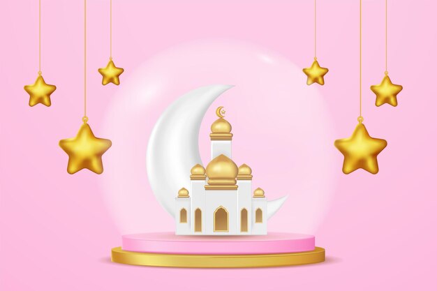 Realistyczne 3d islamskie święto z islamskim ornamentem i podium produktu Vector 3D Illustration