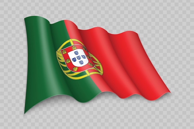 Plik wektorowy realistyczne 3d macha flagą portugalii