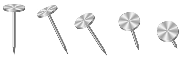 Plik wektorowy realistyczne 3d metalowe gwoździe metalowe gwoździe realistyczny zestaw metalowych szpilek zestaw wektorów sprzętu metalowego ilustracja wektorowa