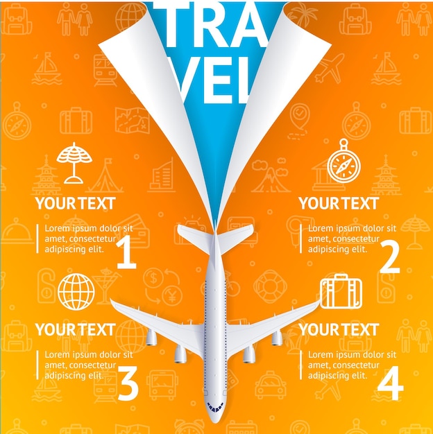 Realistyczne 3d Szczegółowe Koncepcja Podróży I Turystyki Z Wektorem Samolotu