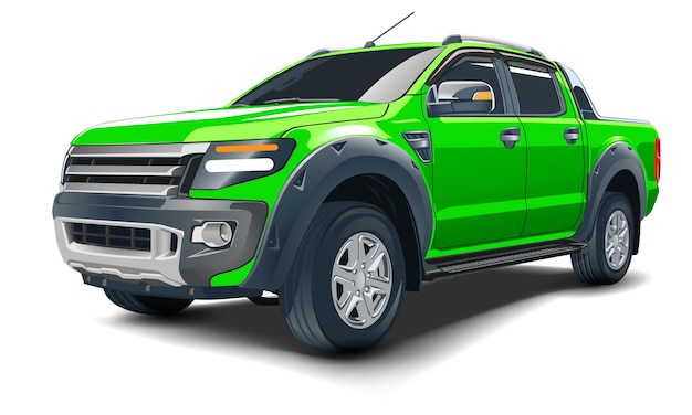 Realistyczne 3D wektor zielony pickup cztery drzwi na białym tle