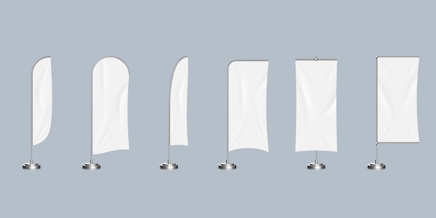 Plik wektorowy realistyczne białe flagi banerowe makieta 3d tekstylne machające flagi szablonów reklamowych