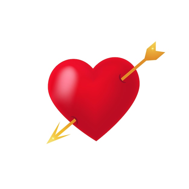Realistyczne czerwone serce ze złotą strzałką. Symbol miłości