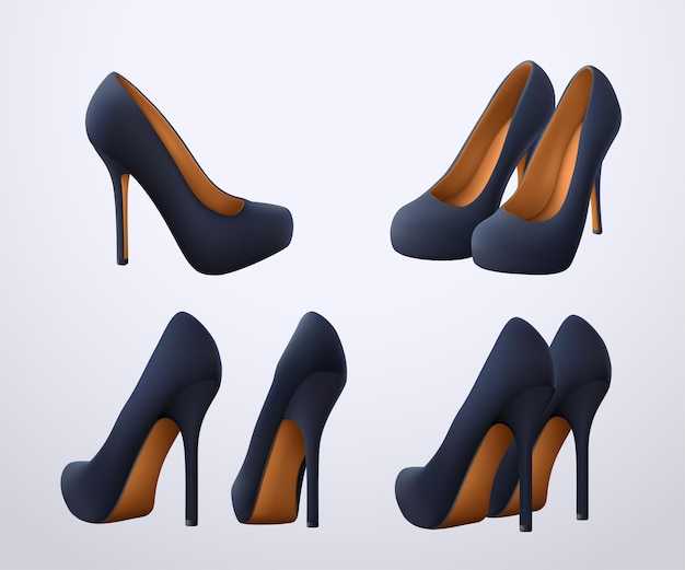 Plik wektorowy realistyczne eleganckie buty w kolorze czarnym pod różnymi kątami