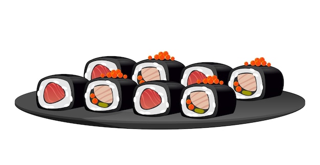 Realistyczne gotowane sushi rolki białe tło - Vector