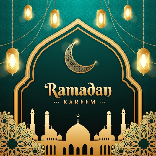 Realistyczne islamskie pozdrowienia Ramadan Kareem projekt karty social media post szablon