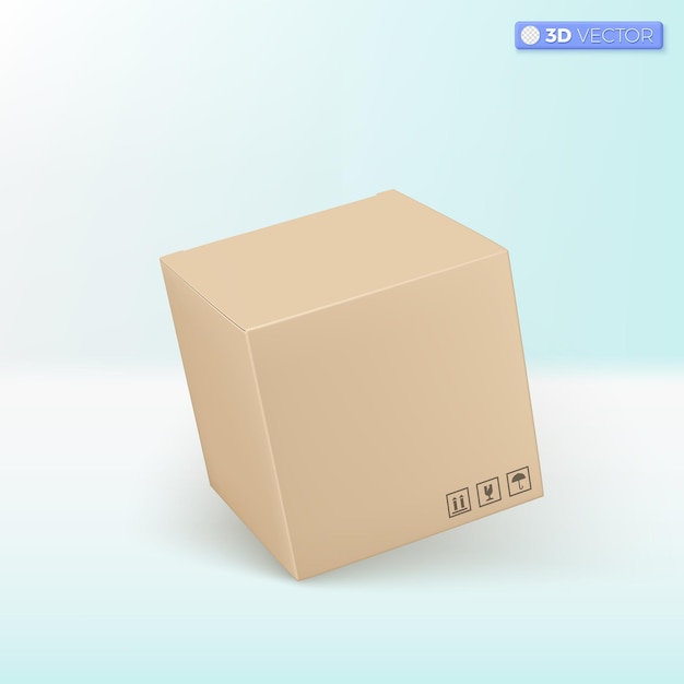 Realistyczne kartonowe pudełko ikona symbole Pusty biały sześcian opakowania produktu papierowe pudełko kartonowe opakowanie kartonowe makieta 3D wektor na białym tle ilustracja projekt Kreskówka pastel Minimalny styl