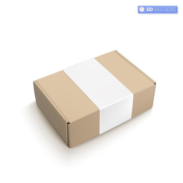 Realistyczne kartonowe pudełko ikona symbole Pusty biały sześcian opakowania produktu papierowe pudełko kartonowe opakowanie kartonowe makieta 3D wektor na białym tle ilustracja projekt Kreskówka pastel Minimalny styl