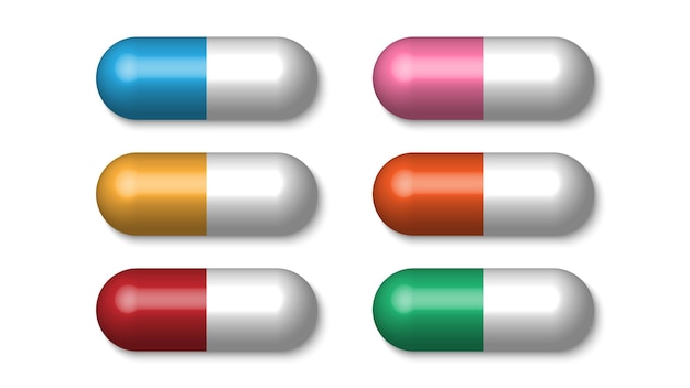 Realistyczne Kolorowe Pigułki Medyczne, Tabletki, Kapsułki Na Białym Tle