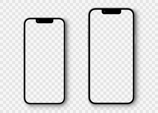 Realistyczne modele smartfon z przezroczystymi ekranami Kolekcja makiet smartfonów Widok z przodu urządzenia Telefon komórkowy 3D z cieniem na przezroczystym tle