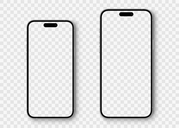 Realistyczne modele smartfon z przezroczystymi ekranami Kolekcja makiet smartfonów Widok z przodu urządzenia Telefon komórkowy 3D z cieniem na przezroczystym tle