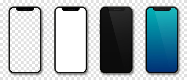 Realistyczne modele smartfon z przezroczystymi ekranami Kolekcja makiety smartfona Widok z przodu urządzenia Telefon komórkowy 3D z cieniem Ilustracja wektorowa