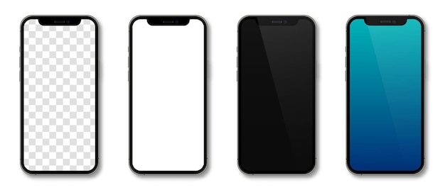 Realistyczne modele smartfon z przezroczystymi ekranami Kolekcja makiety smartfona Widok z przodu urządzenia Telefon komórkowy 3D z cieniem Ilustracja wektorowa