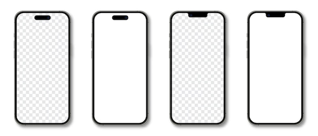 Realistyczne modele smartphone Kolekcja makiet smartfonów Realistyczne modne różne modele smartphone Szczegółowa makieta smartphone Widok z przodu urządzenia 3D telefon komórkowy z cieniem Ilustracja wektorowa