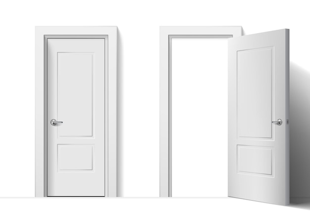 Plik wektorowy realistyczne otwarte i zamknięte białe drzwi wejściowe