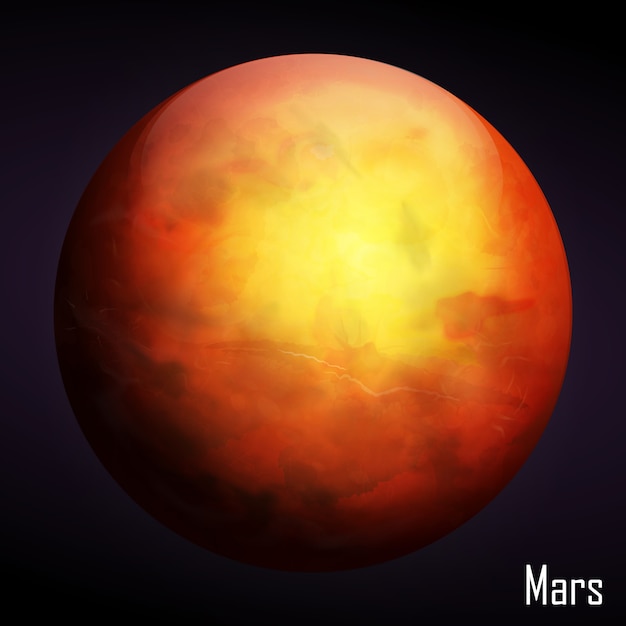 Plik wektorowy realistyczne planety mars na białym tle na ciemnym tle. ilustracja
