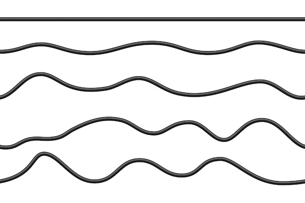 Plik wektorowy realistyczne przewody elektryczne energia kabla energetycznego elastyczny gruby przewód sieciowy przewody połączeniowe czarnego komputera elektrycznego linia bez szwu kabel ilustracji wektorowych na białym tle