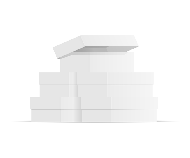 realistyczne pudełka papierowe, góra białych opakowań