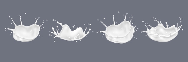 Plik wektorowy realistyczne rozpryski mleka płyn wiruje strumienie cieczy mleczny lub świeży produkt mleczny realistyczny zestaw elementów 3d na białym tle