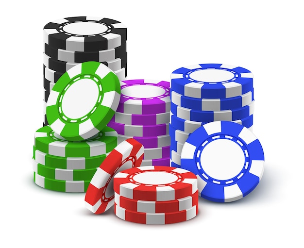 Realistyczne sterty sportowe żetony do pokera, 3d stos gotówki w kasynie.