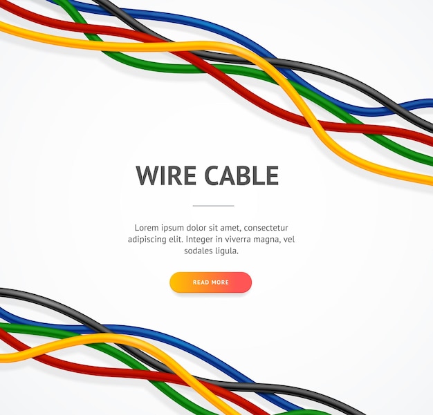 Realistyczne Szczegółowe 3d Drut Kabel Reklama Karta Plakatowa Połączenie Elektryczne Koncepcja Miejsce Na Tekst Ilustracji Wektorowych