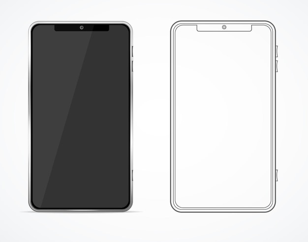 Realistyczne szczegółowe 3d pusty czarno-biały telefon szablon makieta wektor zestaw