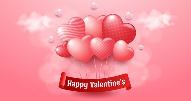 Realistyczne Tło Walentynki Z Latającymi Różowymi Balonami Miłości