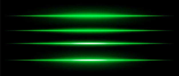 Realistyczne zielone wiązki laserowe z świecącym efektem na czarnym tle Futuristyczne pasy energii scifi prędkość ruchu neonowe światło cyber
