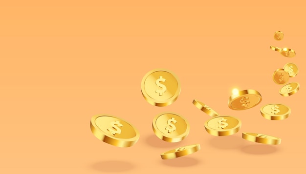 realistyczne złote monety przybywają koncepcja dochodu pieniężnego