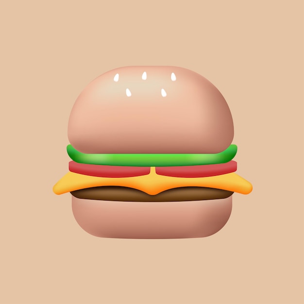 Realistyczny apetyczny burger 3d z ogórkiem, pomidorami, serem, kotletem, sezamem i sałatą w bułce
