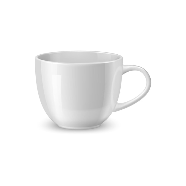 Realistyczny biały ceramiczny kubek z zaokrąglonym uchwytem